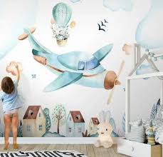 3d Kinder Aquarell Flugzeuge Tapete Kinderzimmer Tapete Abnehmbarer Wallpaper Wandverkleidung Wandbild Spielzimmer Tapete Wand Dekor Kinderzimmer Tapete Spielzimmer Tapete Tapete Kinderzimmer Junge