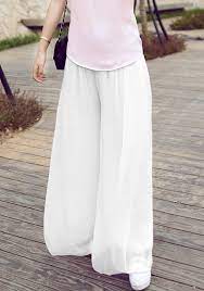 Explorez la boutique officielle en ligne maintenant ! Pantalons Longue En Mousseline Large Fluide Mode Boho Femme Blanc Pantalon Bas