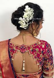 Gorgeous Indian Bridal Hairstyle By Vejetha For Swank Bridal Reception Hairstyle Bridal Updo Bridal Sil Neck Designs Back Neck Designs Bridal Blouse Designs