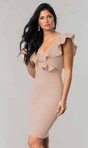 Short Wedding Guest Party Dress With Ruffled V Neck Short Wedding Guest Dresses Casual Cocktail Dress Cocktail Dresses With Sleeves