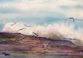 Storm Painting Seascape Painting Seagull Original Watercolor Etsy Seascape Paintings Abstract Waves Painting