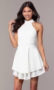 Short Mock Neck White Sleeveless Graduation Dress White Short Party Dress White Dress Party White Short Dress