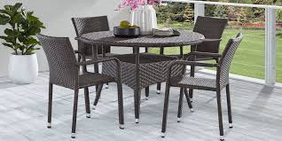 Bay Terrace Brown Wicker 5 Pc 48 In Round Outdoor Dining Set In 2020 Outdoor Side Chairs Terrace Furniture Outdoor