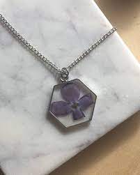 Lilac Flower Pendant Necklace Dainty Geometric Real Pressed Etsy