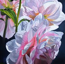 1 950 76 X 76 Cm Deep Edge Canvas 3 5cm Acrylics On Canvas With Oil Glaze A Delicate Trio Of Pale Pink Dahlias N Floral Painting Flower Painting Painting