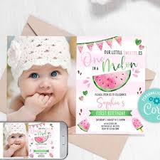 Editable Watermelon First Birthday Invitation Template for Instant Digital  Download One in a Melon First Birthday Red