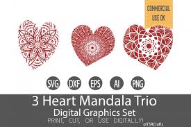 Download Heart Svg Set 3 Heart Mandala Trio Graphic Design Programs Mandala Digital Graphics