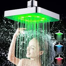 360 Adjustable 6 Inch Led Light Square Rain Shower Head Stainless Steel 3 Color Changing Temperature Control Bathroom Showerhead Sale Banggood Com