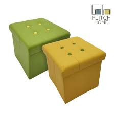 The artisanal flair of this piece is founded within intricate stitches of the design's. Flitch Home Pack Of 2 Collapsible Faux Leather Storage Ottoman Green Yellow Combo Shopee Philippines