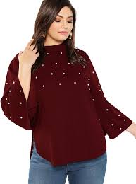 Romwe Women S Plus Elegant Pearls Beaded Long Sleeve Blouse Top At Amazon Women S Clothing Store