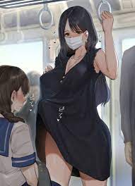 1futa 1girls big breasts big penis black hair blush breasts brown  hair clothed clothing erection erection under clothes female fully clothed  futa focus futanari glasses human light-skinned futanari light