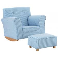 Kids Bedroom Blue White Fabric Rocking Chair With Footstool Clanbay Upholstered with beautiful gingham fabric.