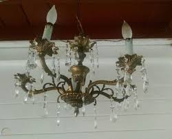 Located in san francisco, ca. Classic Antique Vintage 5 Light Spanish Brass Chandelier With Crystal 1876632906