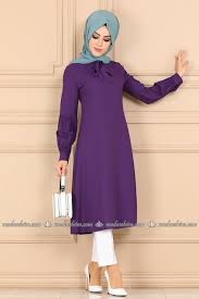Modaselvim Tunik Fularli Balon Kol Tesettur Tunik 8010mda386 Mor