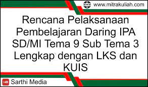 Berikut ini admin akan membagikan rpp daring 1 lembar pjok sd/mi mulai dari kelas 1 sampai download lengkap rencana pelaksanaan pembelajaran (rpp) daring 1 lembar pjok kelas 2. Rencana Pelaksanaan Pembelajaran Daring Ipa Sd Mi Kelas 5 Tema 9 Sub Tema 3 Mitra Kuliah
