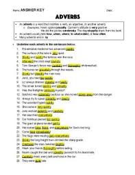 Adverbs Worksheet Answer Key Adverbs Adverbs Worksheet Grammar Worksheets