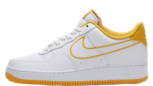 The sidewalls feature patent yellow swooshes, that join up at the heel of the sneaker where further nike air branding has been debossed into the back. Nike Air Force 1 Low White Yellow Where To Buy Aj7280 101 The Sole Supplier