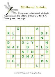 There are 6 super easy sudoku puzzles that can be printed out separately. Word Sudoku