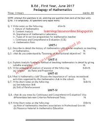 B Ed First Year June 2017 Crsu Last Year Question Paper Of Pedagogy Of Mathematics Teaching Of Mathematics This Or That Questions Question Paper Pedagogy