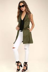 Geneva Olive Green Suede Belted Vest Green Vest Outfit Suede Vest Outfit Green Jacket Outfit