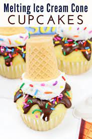 Melting Ice Cream Cone Cupcakes Are Easy To Make And Designed To Look Like A Ice Cream Con Ice Cream Cone Cupcakes Recipe Savoury Cake Ice Cream Cone Cupcakes