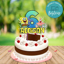 Spongebob Birthday Cake Topper Template Printable Diy Spongebob Birthday Cake Spongebob Birthday Cake Toppers Birthday Cake Toppers