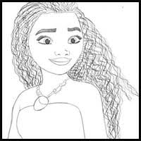 Begin by sketching moana's face, neck, and hair. How To Draw Disney S Moana Cartoon Characters Drawing Tutorials Drawing How To Draw Disney S Moana Illustrations Drawing Lessons Step By Step Techniques For Cartoons Illustrations
