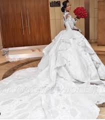 Ball gown, this is truly the fairytale version of a wedding dress online. Ball Gown High Neck Luxury Train Long Sleeves Sparkle Applique Satin Wedding Dresses Babyonlinewholesale