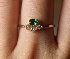 Emerald Ring For Women It S With The Real Diamonds It Etsy Gold Rings Simple Emerald Engagement Ring Small Diamond Rings