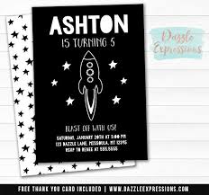 Black And White Rocket Ship Printable Black And White Rocket Ship Birthday Invitation Modern Outer Space Pa Space Birthday Party Birthday Banner Free Printable Space Birthday Invitation