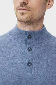 Ajouter à la liste d'envies > description. Pull En Cachemire Col Montant Boutonne Uni Bleu Chambray Father And Sons