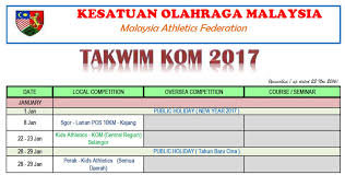 Download or print 2017 malaysia calendar holidays. Malaysia Athletics Federation 2017 Calendar Singapore Athletics