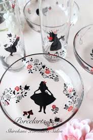 大人気 アリスのガラスプレートとロングガラス ポーセラーツ公式転写紙あります ポーセラーツ ガラス 転写紙