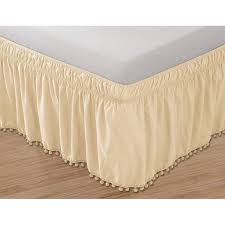 ( 4.8 ) stars out of 5 stars 14 ratings , based on 14 reviews 20 comments Elegant Comfort Luxury Top Knot Tassle Pompom Fringe Ruffle Bed Skirt Wrap Around Style Elastic Bed Wrap Wrinkle Resistant 16inch Drop Queen King Cream Walmart Com Walmart Com