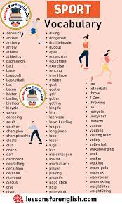 Sport Vocabulary Sport Words List In English Aerobics Archer Archery Arrow Athlete Athletics Badminto English Vocabulary Good Vocabulary Words English Phrases