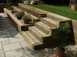 Garden Design Portfolio Sleepers Steps Stone New Leaf Landscapes Hampshire Sloped Garden Patio Garden Raised Patio