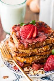 This French Toast With Almond Milk Is A Great Dairy Free French Toast Recipe For Those With Lac Roasted Strawberries Easter Brunch Food Dairy Free French Toast