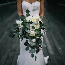 Cascading Silver Dollar Eucalyptus And White Roses For A Bridal Bouquet By Undertheivy C Bride Bouquets White Green Wedding Bouquet Eucalyptus Wedding Bouquet