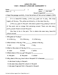 Subject of interest to the students, not providing the 'right' answer. Fillable Online Sjk C Pei Hwa Year 1 English Language Assessment 3 Name Class 1 Marks Date 8 2015 Parents Signature A Fax Email Print Pdffiller