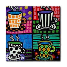 Coffee Cups Art Tile Ceramic Coaster By By Heathergallerart 20 00 Elementary Art Projects Winter Art Projects Kids Art Projects