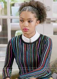 Zoey S Multi Colored Stripe Sweater On Black Ish Outfit Details Https Wornontv Net 6 Yara Shahidi Hairstyles Curly Hair Styles Naturally Short Hair Styles