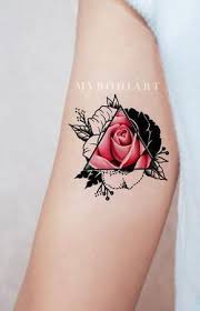 Black And White And Some Color Line Tattoo Geometrictattoos Flower Wrist Tattoos Rose Tattoos Rose Tattoo On Arm