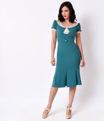 1930s Dress In Teal Or Other Vintage Colors Get This And Other 30s Outfit At Vintagedancer Com 1930s Fashion Teal Cocktail Dress Deco Dress