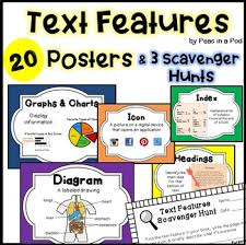 Text Features Anchor Chart Worksheets Scavenger Hunt