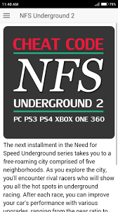 Enter the following codes without spaces at the press enter screen before loading a profile (not all work in career mode): Cheat Code For Need For Speed Underground 2 Game Fur Android Apk Herunterladen