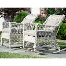 Leisure Made Pearson Antique White Wicker Outdoor Rocking Chair With Tan Cushions 2 Pack 276435 Awh The Home Depot Outdoor Rocking Chairs Wicker Rocking Chair Rocking Chair Porch