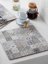 Cork placemats lay flat, roll up for storage, and are water and stain resistant! Tile Laminated Cork Placemats Set Of 4 Cork Placemats Placemats Dining Place Mats