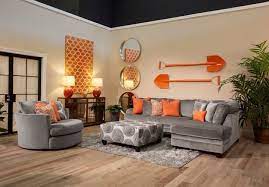 For next photo in the gallery is decorating orange incorporate risky color. Chelsea Bradley Large Gray Sectional Google Search Living Room Orange Living Room Decor Gray Orange And Grey Living Room Decor