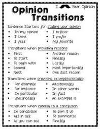 Opinion Writing Transition Words Anchor Chart