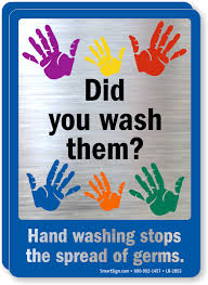 Cute children wearing medical blue mask and standing at the wash basin at school. Hand Washing Signs For Schools